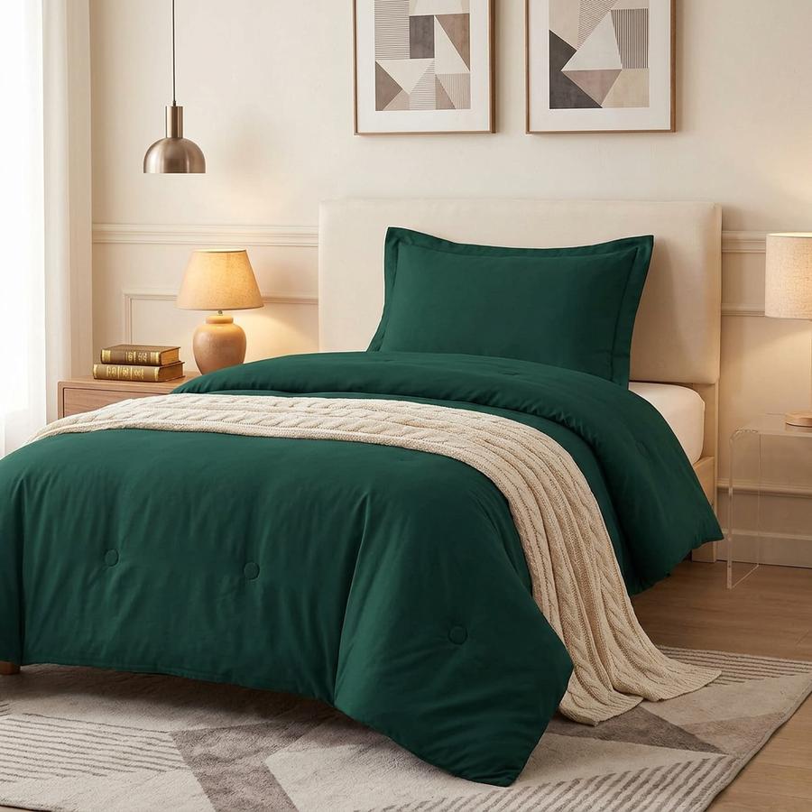 Emerald green twin duvet cover set