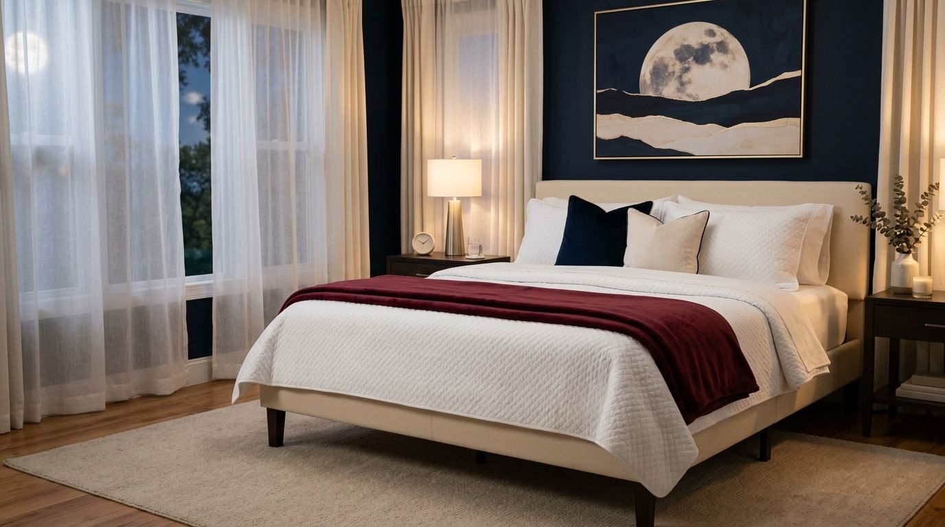 Microfiber quilt set, fleece throw and duvet styled on a made bed